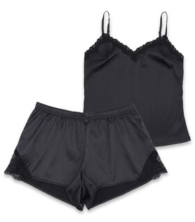 ست شورتک و تاپ ساتن و دانتل Neev نیو کد Polka مشکی Black