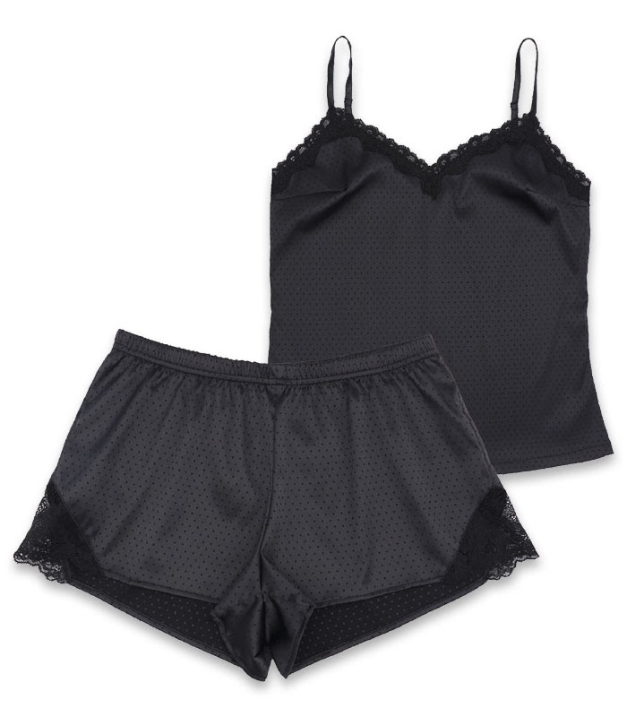 ست شورتک و تاپ ساتن Neev نیو کد Polka مشکی Black