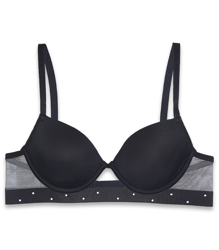 سوتین Neev نیو کاپدار فنردار میکروفایبر و دانتل نگین دار کد Hira مشکی Black
