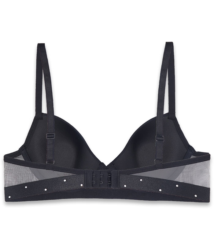 سوتین Neev نیو کاپدار فنردار میکروفایبر و دانتل نگین دار کد Hira مشکی Black