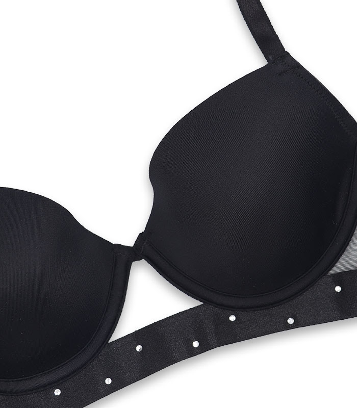 سوتین Neev نیو کاپدار فنردار میکروفایبر و دانتل نگین دار کد Hira مشکی Black