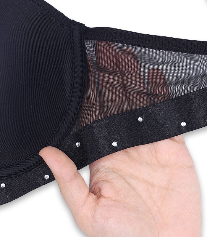 سوتین Neev نیو کاپدار فنردار میکروفایبر و دانتل نگین دار کد Hira مشکی Black