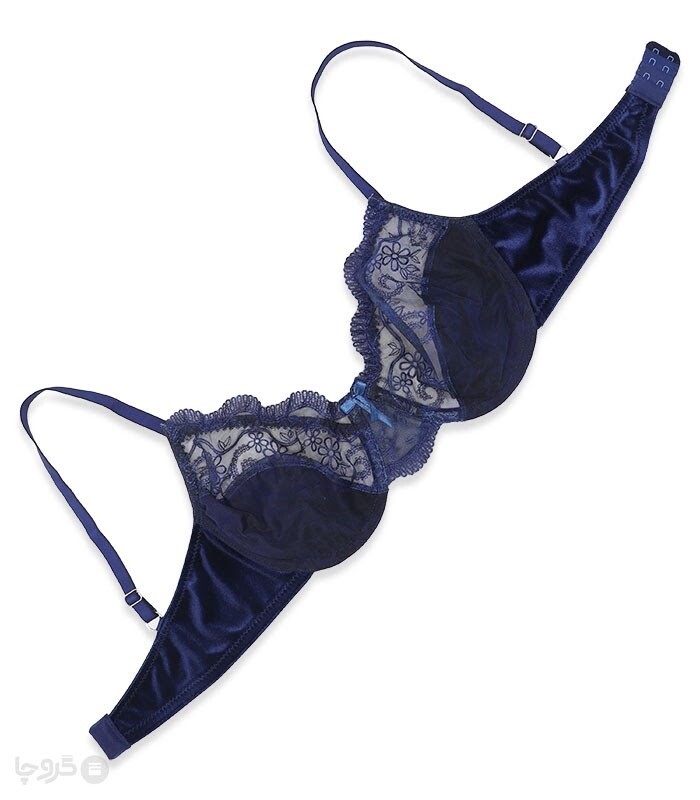 ست شورت و سوتین تور و مخمل فنردار نوشه پوش گلدوزی کد 840 طرح 32