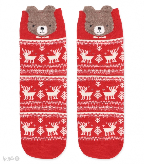 جوراب نیم‌ساق گوشدار طرح خرس کریسمسی