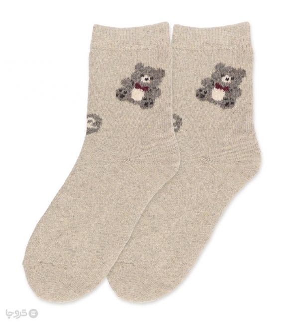 جوراب پشمی حوله‌ای ساقدار طرح خرس بامزه