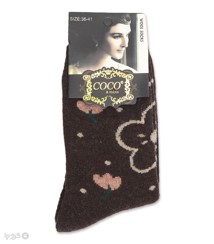 جوراب پشمی حوله‌ای ساقدار Coco & Hana طرح گل درشت
