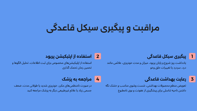 یکی از بهترین کارهایی که می‌توان انجام داد، پیگیری منظم دوره‌های قاعدگی است.