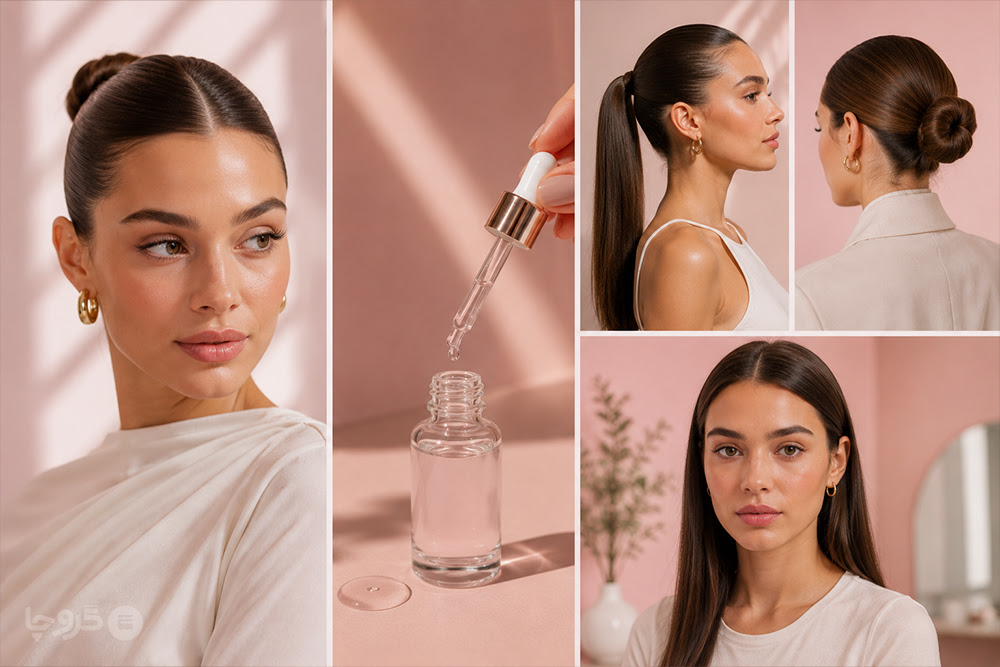 مدل موهای محبوب Clean Girl شامل باند slick bun، دم اسبی و موهای صاف براق