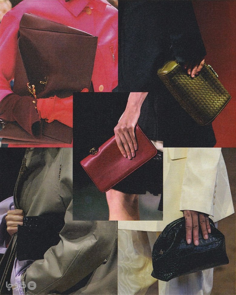 کلاچ باریک و پاکتی در مجموعه های Celine، Bottega Veneta، Chanel، Prada و Stella McCartney؛ کلاژ: Vogue.