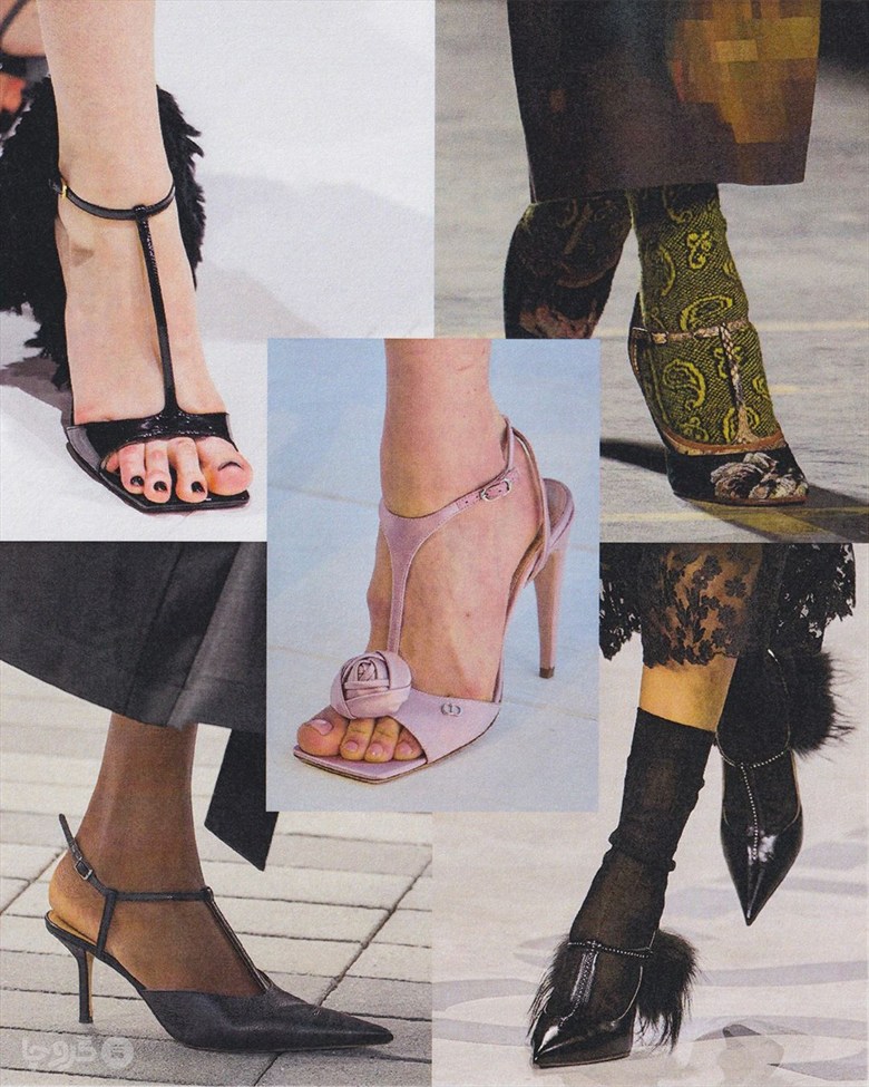 کفش تی استرپ در مجموعه های Givenchy، Dries Van Noten، Dior، Calvin Klein و Fendi؛ کلاژ: Vogue.