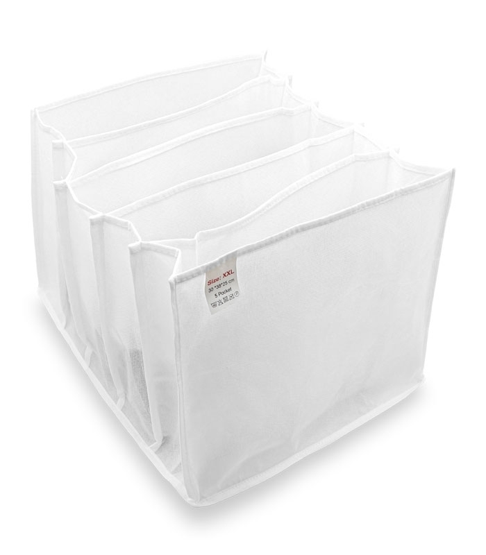 خرید عمده  نظم دهنده کشو کد 329 ابعاد 25×30×38 سانتی‌ متر سایز XXL سفید - 5 جیب - بسته 12 عددی