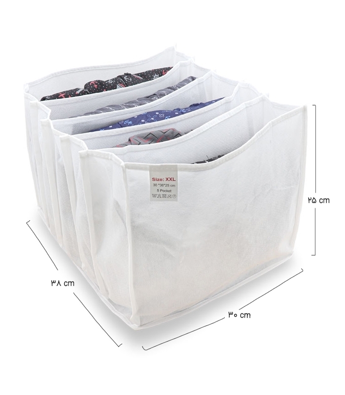 خرید عمده  نظم دهنده کشو کد 329 ابعاد 25×30×38 سانتی‌ متر سایز XXL سفید - 5 جیب - بسته 12 عددی